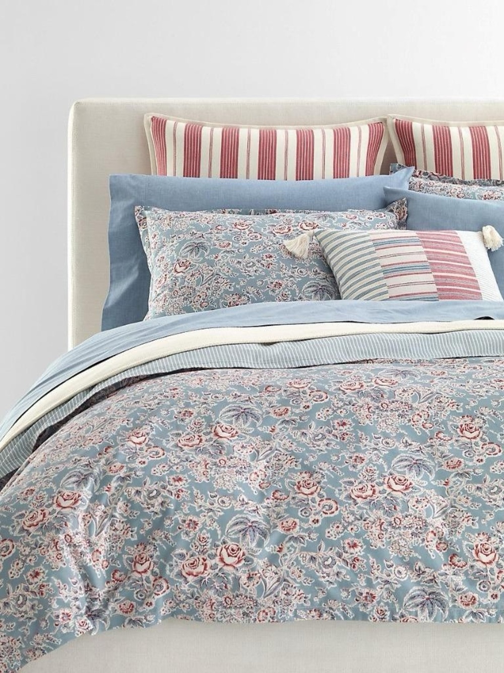 RALPH LAUREN Maddie Floral Blue KING DUVET SHAMS SET 3P $385 COTTON